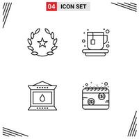 Modern Set of 4 Filledline Flat Colors and symbols such as cinema lantern films tea calendar Editable Vector Design Elements