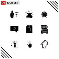 Group of 9 Solid Glyphs Signs and Symbols for ceylon message audio love sound Editable Vector Design Elements