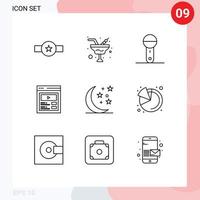 Pictogram Set of 9 Simple Outlines of web video glass custom content products Editable Vector Design Elements