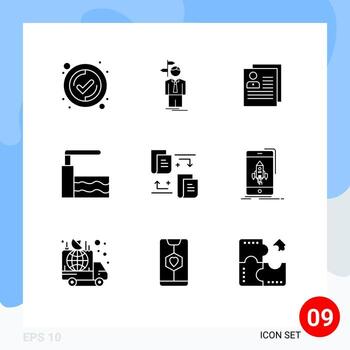 Group of 9 Modern Solid Glyphs Set for files springboard profile pool file Editable Vector Design Elements