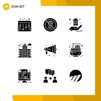 Set of 9 Modern UI Icons Symbols Signs for megaphone building mosque office city Editable Vector Design Elements