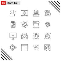 User Interface Pack of 16 Basic Outlines of data political buildings american shops Editable Vector Design Elements