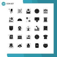Universal Icon Symbols Group of 25 Modern Solid Glyphs of building bank art military army Editable Vector Design Elements