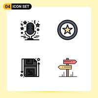 4 Universal Filledline Flat Color Signs Symbols of sound guarder microphone coin shape Editable Vector Design Elements