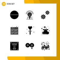 9 Icon Set Solid Style Icon Pack Glyph Symbols isolated on White Backgound for Responsive Website Designing vector