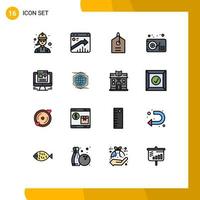 16 Universal Flat Color Filled Line Signs Symbols of web music report gramophone tag Editable Creative Vector Design Elements