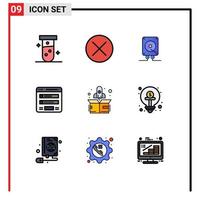 9 Universal Filledline Flat Color Signs Symbols of web login sign form play Editable Vector Design Elements