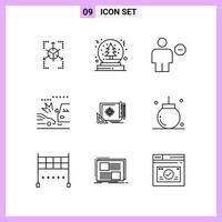 9 Icons in Line Style Outline Symbols on White Background Creative Vector Signs for Web mobile and Print