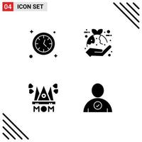 4 iconos creativos signos y símbolos modernos de reloj amor planta mano madre elementos de diseño vectorial editables vector
