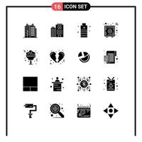 Modern Set of 16 Solid Glyphs Pictograph of glass safe box energy locker smart Editable Vector Design Elements