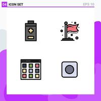 4 Universal Filledline Flat Color Signs Symbols of battery user finish communication browser Editable Vector Design Elements