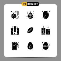 Group of 9 Solid Glyphs Signs and Symbols for australia health coffee form disease Editable Vector Design Elements