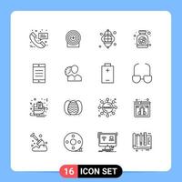 Set of 16 Vector Outlines on Grid for mobile heart lantern cookies festival Editable Vector Design Elements