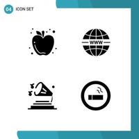 Group of 4 Modern Solid Glyphs Set for apple sound food system volume Editable Vector Design Elements