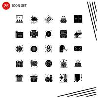 Mobile Interface Solid Glyph Set of 25 Pictograms of secure padlock moon lock net Editable Vector Design Elements