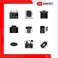 Creative Set of 9 Universal Glyph Icons isolated on White Background vector