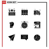 9 General Icons for website design print and mobile apps 9 Glyph Symbols Signs Isolated on White Background 9 Icon Pack vector