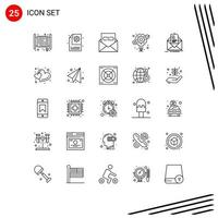 Line Pack of 25 Universal Symbols of mail creative communication gear envelope Editable Vector Design Elements