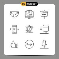 9 Creative Icons Modern Signs and Symbols of video player app multimedia technology movie screen school Editable Vector Design Elements