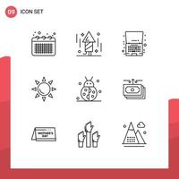 9 iconos creativos signos y símbolos modernos de otoño playa cohete sol cuaderno elementos de diseño vectorial editables vector