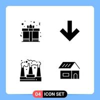 4 Solid Black Icon Pack Glyph Symbols for Mobile Apps isolated on white background 4 Icons Set vector