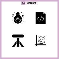 Pack of 4 Modern Solid Glyphs Signs and Symbols for Web Print Media such as education furniture school document graph Editable Vector Design Elements