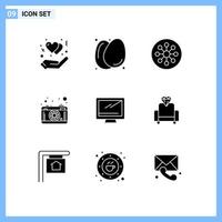 Set of 9 Modern UI Icons Symbols Signs for computer lense atom photography laboratory Editable Vector Design Elements