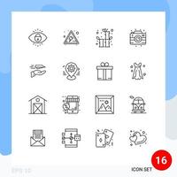 Set of 16 Vector Outlines on Grid for paper plane hand china photo camera Editable Vector Design Elements