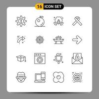 16 User Interface Outline Pack of modern Signs and Symbols of right arrows mask arrow awareness Editable Vector Design Elements