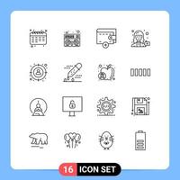 Group of 16 Modern Outlines Set for man focus new user female Editable Vector Design Elements