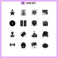 User Interface Pack of 16 Basic Solid Glyphs of multimedia media gear add finance Editable Vector Design Elements