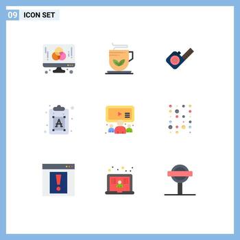 Pictogram Set of 9 Simple Flat Colors of group font wellness process tool Editable Vector Design Elements