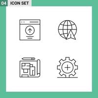 4 Thematic Vector Filledline Flat Colors and Editable Symbols of communication blueprint upload globe estate Editable Vector Design Elements