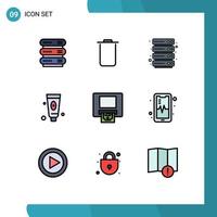 Set of 9 Vector Filledline Flat Colors on Grid for phone cash hosting atm face Editable Vector Design Elements