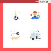 Group of 4 Modern Flat Icons Set for accessorize right jewelry employee key Editable Vector Design Elements