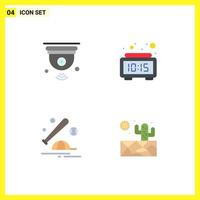 4 User Interface Flat Icon Pack of modern Signs and Symbols of camera baseball iot clock bat Editable Vector Design Elements