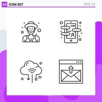 Set of 4 icons in Line style Creative Outline Symbols for Website Design and Mobile Apps Simple Line Icon Sign Isolated on White Background 4 Icons vector