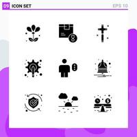 9 User Interface Solid Glyph Pack of modern Signs and Symbols of gear pen product graphic easter Editable Vector Design Elements