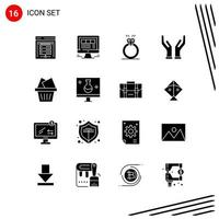 Collection of 16 Vector Icons in solid style Pixle Perfect Glyph Symbols for Web and Mobile Solid Icon Signs on White Background 16 Icons