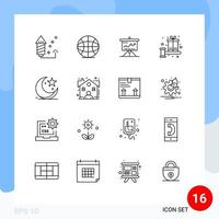 Set of 16 Vector Outlines on Grid for present box business balance success Editable Vector Design Elements