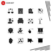 Collection of 16 Vector Icons in solid style Pixle Perfect Glyph Symbols for Web and Mobile Solid Icon Signs on White Background 16 Icons