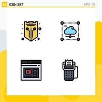 4 Universal Filledline Flat Color Signs Symbols of internet network shield share page Editable Vector Design Elements