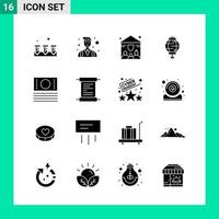 Pack of 16 Solid Style Icon Set Glyph Symbols for print Creative Signs Isolated on White Background 16 Icon Set vector