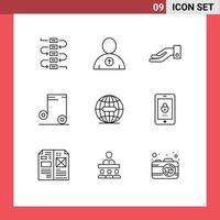 Outline Pack of 9 Universal Symbols of lock internet share globe earth Editable Vector Design Elements