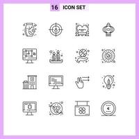 Pictogram Set of 16 Simple Outlines of decrease chinese badge china lantern Editable Vector Design Elements