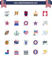 conjunto de 25 paquetes de pisos modernos en el día de la independencia de estados unidos ocio bebida de acción de gracias postre dulce elementos de diseño vectorial del día de estados unidos editables vector