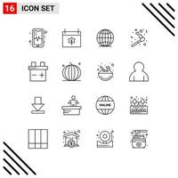 16 Universal Outlines Set for Web and Mobile Applications halloween car globe battery match Editable Vector Design Elements