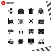 Collection of 16 Vector Icons in solid style Pixle Perfect Glyph Symbols for Web and Mobile Solid Icon Signs on White Background 16 Icons