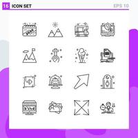 16 Universal Outline Signs Symbols of business security camping screen monitor Editable Vector Design Elements