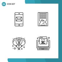 Vector Pack of 4 Outline Symbols Line Style Icon Set on White Background for Web and Mobile